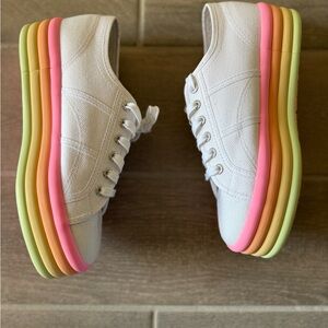 SUPERGA Platform Pastel Rainbow neon Canvas Sneakers Size 39.5